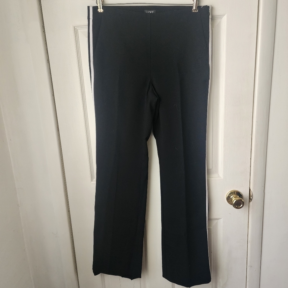 Loft Black with White Stripe Dress Marisa Trouser Pants